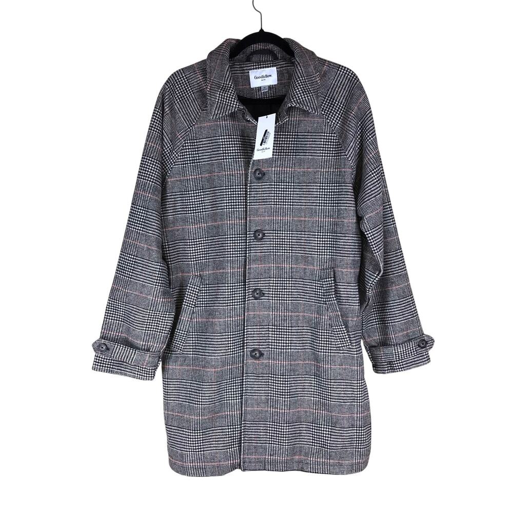 NWT Goodfellow & Co Car Coat Men’s Medium Brown Glen Plaid Preppy Winter Formal